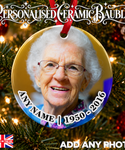 Alternative view of Any Name's Memorial Bauble - Photo, Name & Years Memorial Ceramic Bauble
