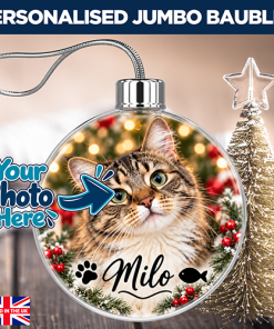 Alternative view of Pet Cat Photo & Name Upload - Jumbo Acrylic Bauble