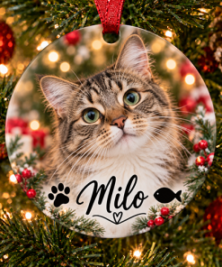 Pet Cat Photo & Name - Ceramic Bauble