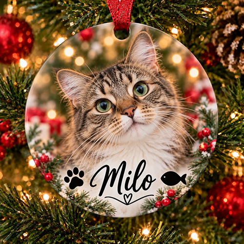 Pet Cat Photo & Name - Ceramic Bauble
