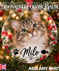 Alternative view of Pet Cat Photo & Name - Ceramic Bauble