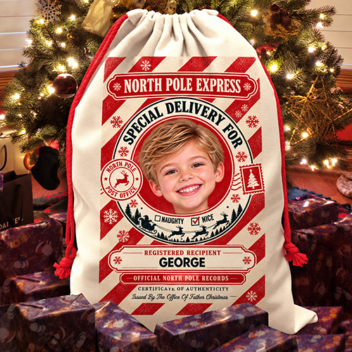 Personalised Christmas Santa Sack Any Photo & Name - North Pole Express Special Delivery