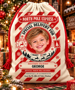 Alternative view of Personalised Christmas Santa Sack Any Photo & Name - North Pole Express Special Delivery