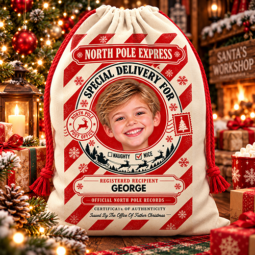 Personalised Christmas Santa Sack Any Photo & Name - North Pole Express Special Delivery - Image 2
