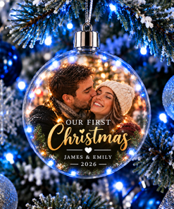 Our First Christmas 2026 Photo & Names - Jumbo Acrylic Bauble
