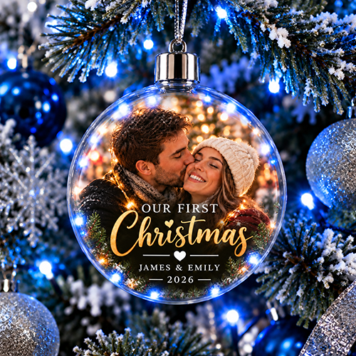 Our First Christmas 2026 Photo & Names - Jumbo Acrylic Bauble