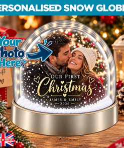 Personalised Snow Globe - Our First Christmas 2026 Photo & Couples Name Upload