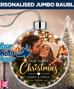 Alternative view of Our First Christmas 2026 Photo & Names - Jumbo Acrylic Bauble