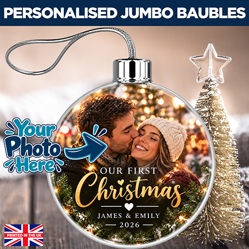 Our First Christmas 2026 Photo & Names - Jumbo Acrylic Bauble - Image 2