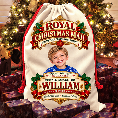 Personalised Christmas Santa Sack Any Photo - Royal Christmas Mail Parcel For Any Name