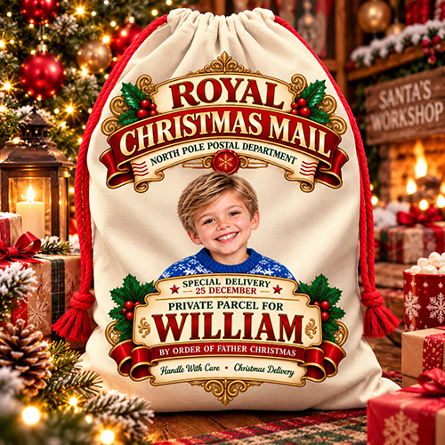 Personalised Christmas Santa Sack Any Photo - Royal Christmas Mail Parcel For Any Name - Image 2