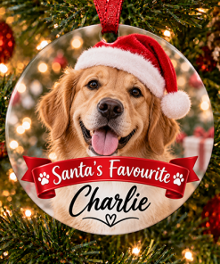 Santa's Favourite Photo & Name - Ceramic Bauble