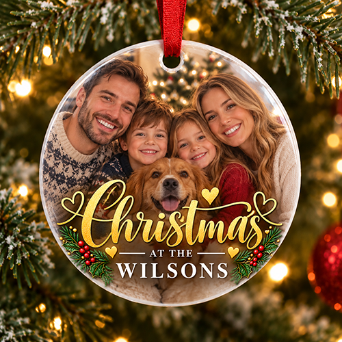 Christmas At The Any Surname's - Photo & Name Ceramic Bauble