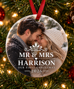 Mr & Mrs Any Surname's First Christmas 2026 - Ceramic Bauble