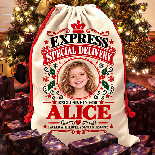 Personalised Christmas Santa Sack Any Photo & Name - Express Special Delivery