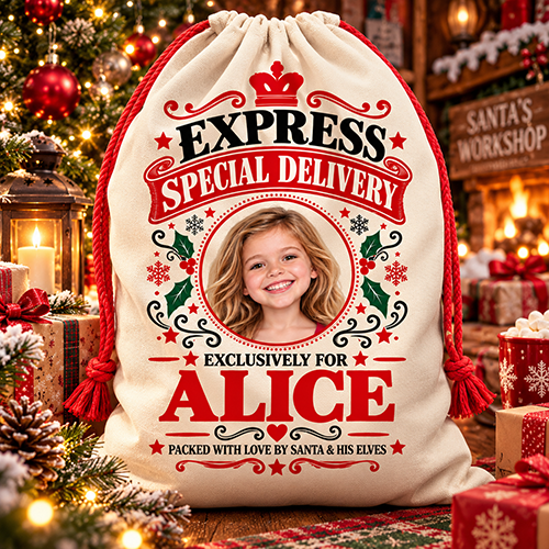 Personalised Christmas Santa Sack Any Photo & Name - Express Special Delivery - Image 2